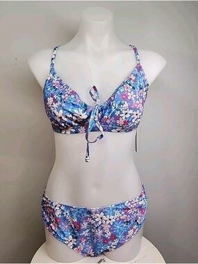 Cupshe Blue Floral Tie-Front Bikini Set